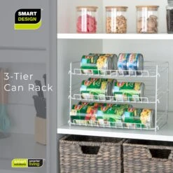 3-Tier Can Rack Organizer - White(3 Tier Can Rack Organizer Adjustable Steel Metal Wire Pantry) -Shop Smart Design 3 tier can rack organizer white smart design kitchen 8407112 956940