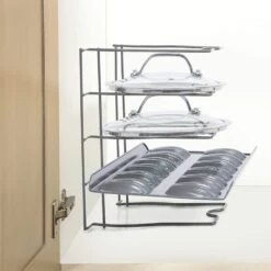Bakeware And Lid Storage Rack With 4-Compartment Dividers(Storage Rack Bakeware And Lid) -Shop Smart Design bakeware and lid storage rack with 4 compartment dividers smart design kitchen 8261638 incrementing number 965486