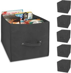 Cube Organizer - Set Of 6 - Riveted Reinforced Handles - 10.5 X 11 Inch - Black(Cube Organizer Set Of 6 Black)