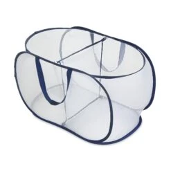 Deluxe Mesh Pop-Up 2-Compartment Laundry Sorter Hamper Basket - White(Pop Up 2 Compartment Laundry Sorter)
