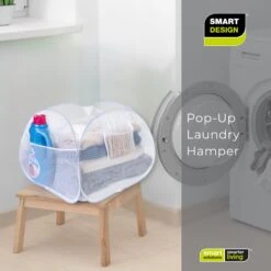 Deluxe Mesh Pop Up Square Laundry Basket Hamper With Side Pockets And Handles(Pop Up Laundry Hamper Square) -Shop Smart Design deluxe mesh pop up square laundry basket hamper with side pockets and handles smart design laundry 3566074 7988376