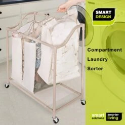 Deluxe Rolling Triple-Compartment Laundry Sorter Hamper With Wheels - 30 X 32 Inch - Beige(Copy Of Deluxe Rolling Triple Compartment Laundry Sorter Hamper With Wheels 30 X 32 Inch Beige) -Shop Smart Design deluxe rolling triple compartment laundry sorter hamper with wheels 30 x 32 inch beige smart design laundry 3583122 114 incrementing number 799236