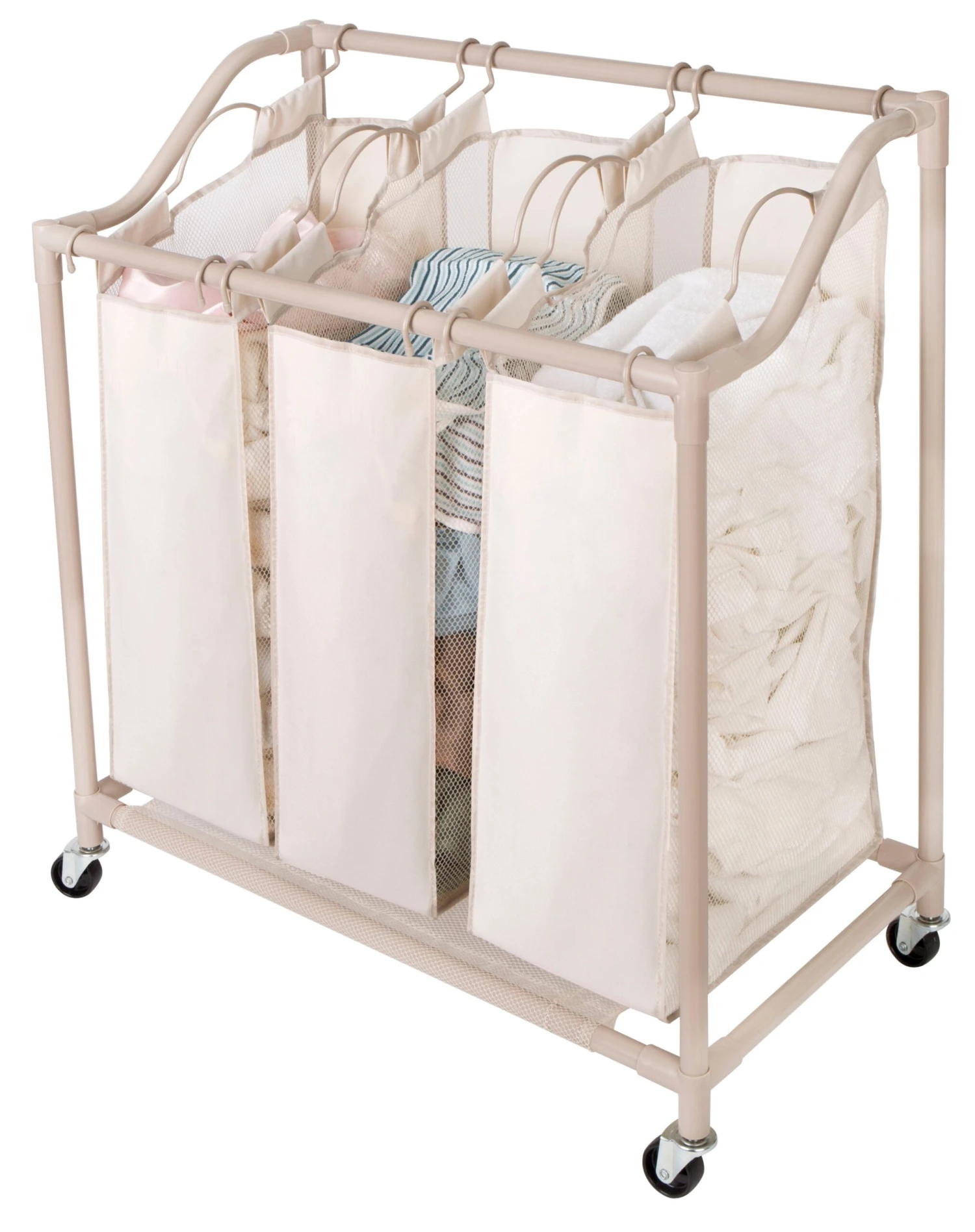 Deluxe Rolling Triple-Compartment Laundry Sorter Hamper With Wheels - 30 X 32 Inch - Beige(Rolling Triple Compartment Laundry Sorter) 3 Deluxe Rolling Triple-Compartment Laundry Sorter Hamper With Wheels - 30 X 32 Inch - Beige(Rolling Triple Compartment Laundry Sorter)