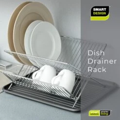 Dish Drainer Rack With In-Sink Or Counter Drying - Chrome(Chrome Folding Dish Drainer) -Shop Smart Design dish drainer rack with in sink or counter drying chrome smart design kitchen 8105298 262809
