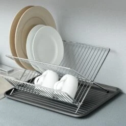 Dish Drainer Rack With In-Sink Or Counter Drying - Chrome(Chrome Folding Dish Drainer) -Shop Smart Design dish drainer rack with in sink or counter drying chrome smart design kitchen 8105298 369543