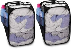 Pop Up Laundry Hamper With Easy Carry Handles And Side Pocket - Set Of 2 - Collapsible Design - Holds 2 Loads - 14 X 23 Inch - Black(Pop Up Laundry Hamper 2 Pack 1)
