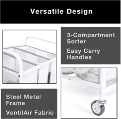 Premium Rolling 3-Compartment Mesh Laundry Sorter Hamper With Wheels And Handles - Holds 9 Loads(Rolling 3 Compartment Laundry Sorter Hamper) -Shop Smart Design premium rolling 3 compartment mesh laundry sorter hamper with wheels and handles holds 9 loads smart design laundry 3604110 incrementing number 118346
