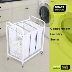 Premium Rolling 3-Compartment Mesh Laundry Sorter Hamper With Wheels And Handles - Holds 9 Loads(Rolling 3 Compartment Laundry Sorter Hamper) -Shop Smart Design premium rolling 3 compartment mesh laundry sorter hamper with wheels and handles holds 9 loads smart design laundry 3604110 incrementing number 889424